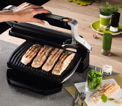 Grill elektrik Tefal OptiGrill+ GC712D, sipërfaqe jo ngjitëse, inox, gri