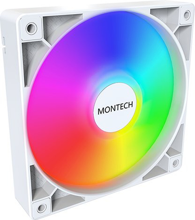 Ventilatorë kase Montech GF120 ARGB PWM, set me 3 copë 120mm, me fan hub, të bardhë