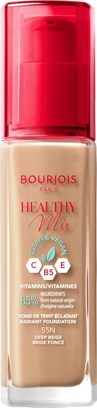 Fondatinë Bourjois HealthyMix Clean &amp; Vegan Radiant 55N Deep Beige, 30 ml
