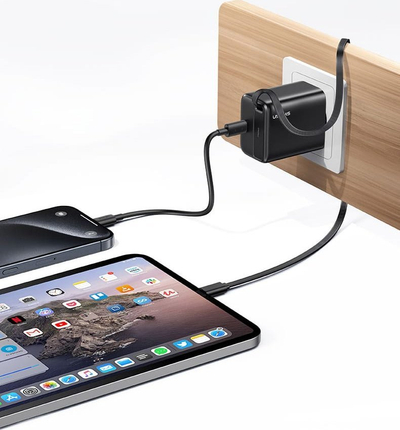 Karikues muri USAMS CC233, USB C 20W PD QC, kabllo USB C tërheqëse, i zi
