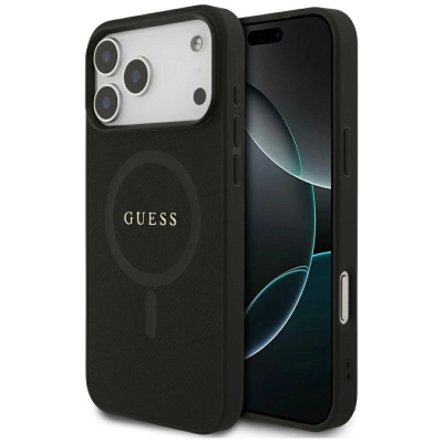 Kapak telefoni Guess Saffiano Classic Logo MagSafe, për iPhone 17 Pro Max, i zi
