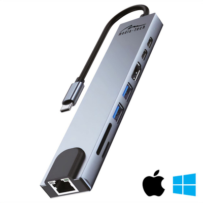 Поврзувачка станица Media-Tech 8 во 1 GIGA LAN HUB MT5046, сива