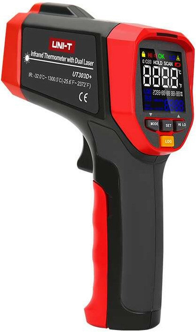 Termometër infra të kuq UNI-T UT302D+, -32°C deri 1100°C, lazer i dyfishtë, i kuq e zi