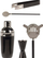 Set aksesorësh bar për pije, çelik inox, shaker me aksesorë, argjendtë dhe i zi