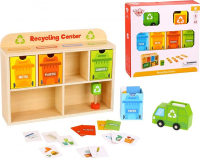 Lodër edukuese prej druri Tooky Toy Recycling Center, shumëngjyrëshe