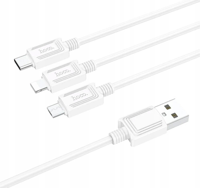 Kabllo Hoco X74 3‑në‑1 USB A në Lightning, Micro USB, Type‑C, 2A, 1m, e bardhë