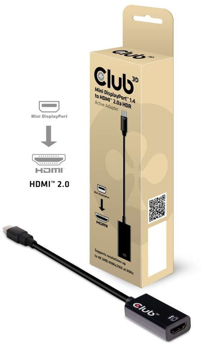Adapter aktiv Mini DisplayPort në HDMI Club 3D, 4K, HDR, i bardhë