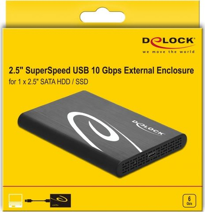 Kuti e jashtme Delock 42610, 2.5" SATA HDD SSD, USB C 3.2 Gen 2, e zezë