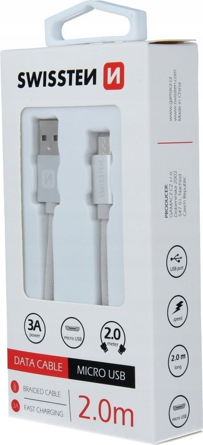 Kabllo USB Swissten Data Cable, USB A me micro USB, 2 metra, e bardhë