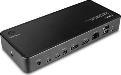 Dock USB C Lindy 43202, me HDMI edhe DisplayPort 4K, RJ 45, i zi
