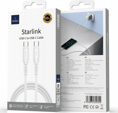 Kabllo USB WiWU Starlink Series Wi C043E, USB C në USB C, 30W, e bardhë