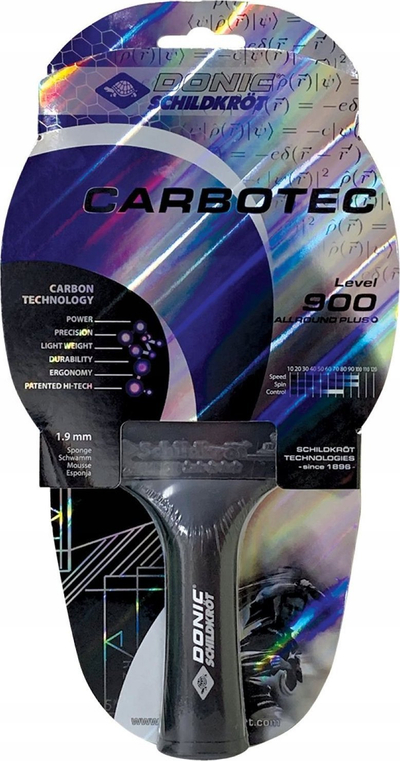 Raketë pingpongu Donic CarboTec 900, Champion QRC, sfungjer 1.9mm, e zezë