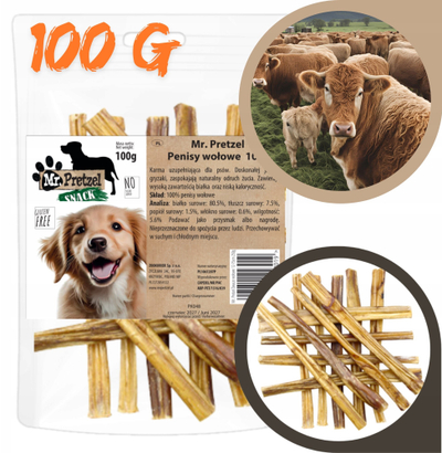 Shkopinj përtypës për qen Mr. Pretzel, mish viçi, 100g, natyral