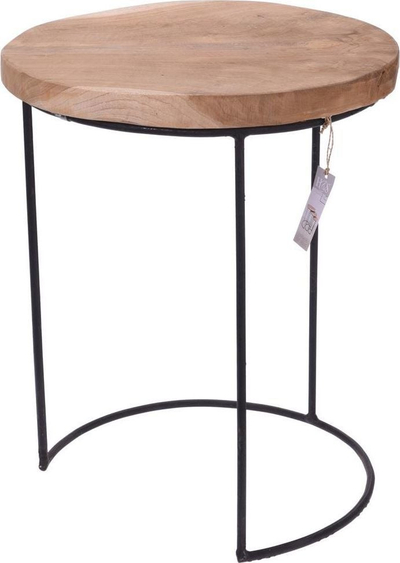 Set tavolinash kafe Home Styling Collection COFFEE, 3 copë, të rrumbullakta, dru MDF dhe metal, ngjyrë teak me të zezë
