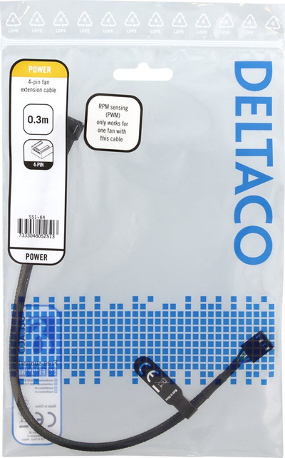 Kabllo zgjatese ventilatori Deltaco, 4-pin, 0.3m, e zezë