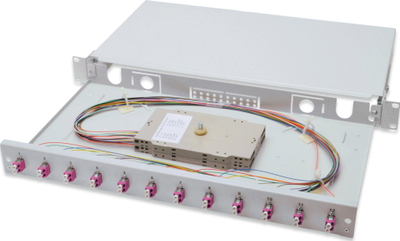 Kuti bashkimi optik Digitus Fiber Optic Sliding Splice Box, 1U, 12 porta LC OM4, gri
