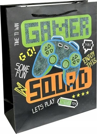Qese dhurate gamer pa brend, me motive lojëra elektronike, letër, e zezë