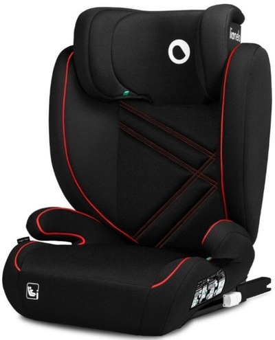 Sedilje auto Lionelo Hugo I Size, ISOFIX, për fëmijë 4 12 vjeç, e zezë me të kuqe