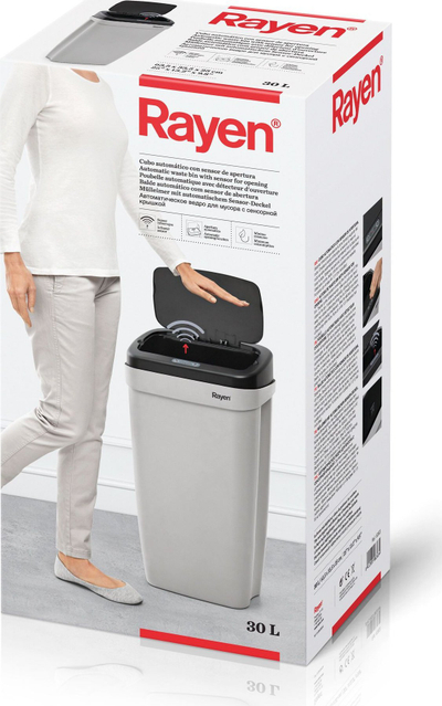 Kosh plehrash me hapje automatike Rayen, me sensor infra të kuq, 30L, gri me kapak të zi