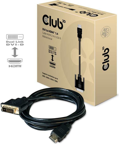 Kабел CLUB3D DVI во HDMI 1.4, 2m, UHD 4K, црн
