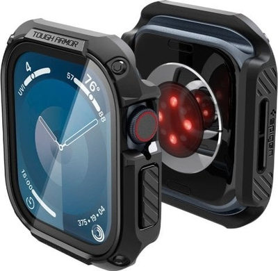 Maskë mbrojtëse Spigen Tough Armor për Apple Watch 10 46mm, TPU dhe polikarbonat, e zezë