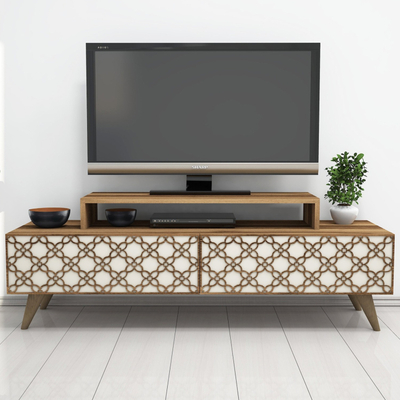 Konsolë TV Hommy Craft City, 140x48.8x41.8cm, dekor CNC, ngjyrë walnut krem