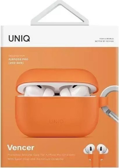 Mbrojtëse Uniq Vencer për AirPods Pro 2, silikoni, me karabinë, portokalli