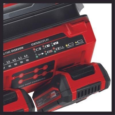 Karikues baterish Einhell Power X Quadruple Charger 4A, 4 slote, i zi e i kuq