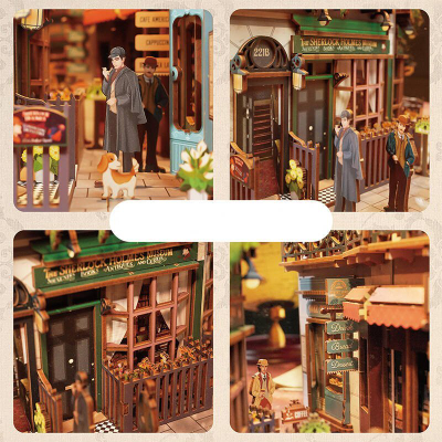 Set modeli librash Tonecheer Baker Street, puzzle 3D druri me dritë LED, shumëngjyrësh