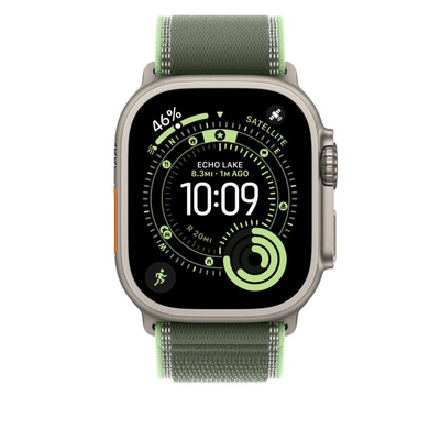 Apple Watch 49mm Loop, Green/Neon Trail Loop, S/M, Natural Titanium Finish