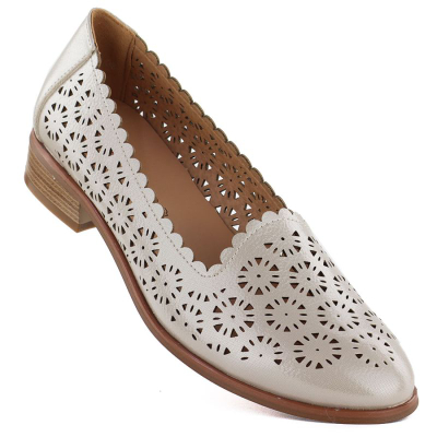 Плитки чевли slip-on POTOCKI 26-12320, перфорирани, еколошка кожа, златно-беж боја