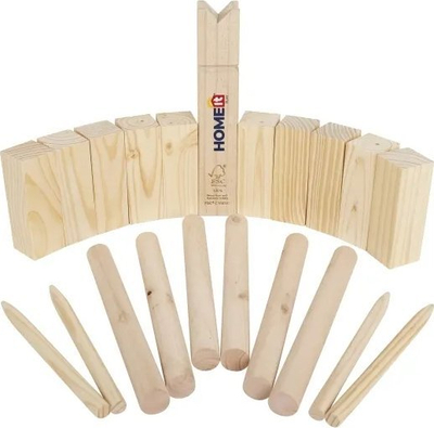 Loja jashtë Playit King Kyykkä KUBB, set druri, me çantë rrjete, ngjyrë natyrale