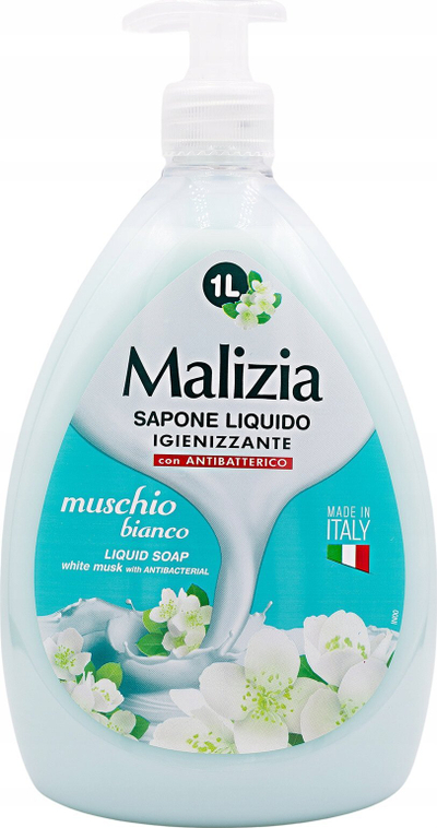 Sapun i lëngshëm Malizia White Musk, 1000 ml, me pompë, i bardhë