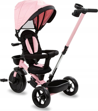 Tricikletë për kalamaj Kidwell AXEL Pink Charmy, me dorezë për prindin, tendë mbrojtëse, rozë