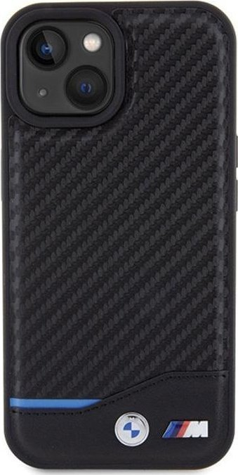 Mbulesë telefoni BMW Leather Carbon për iPhone 15 6.1", hardcase, e zezë