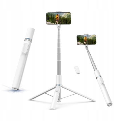 Tripod telefoni TELESIN 70\", selfie stick, auto-open, i bardhë