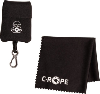 Leckë mikrofibër për kamera C-Rope Black, me qese mbrojtëse, me karabinë, e zezë