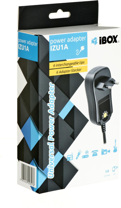 Универзален адаптер за енергија iBOX IZU1A, 12 W, 12 V 1 A, црн