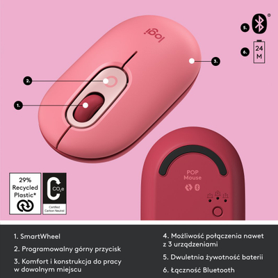 Maus Logitech POP (910-006548), rozë