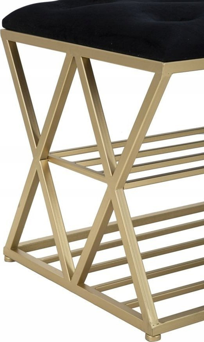 Stol këpucësh Velvet Classic, 120x40x45 cm, metal i artë, ulëse e zezë