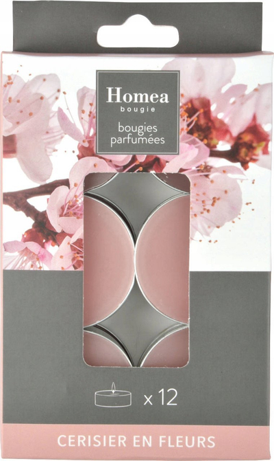Qirinj aromatikë tealight Scented Tealights Cherry Blossom, set 12 copë, aromë lule qershie, rozë