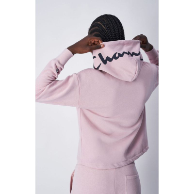 Bluzë me kapuç Champion Embroidered Script Logo Fleece, për femra, e zezë