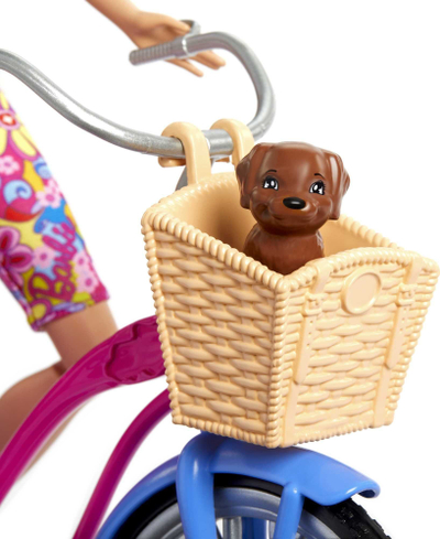 Set lodrash Barbie HJY84, 2 kukulla me biçikletë dhe skateboard, me këlysh qeni, shumëngjyrësh