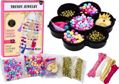 Set për byzylykë për fëmijë Bracelet Making Kit, rruaza dhe varëse druri, kuti në formë luleje, shumëngjyrësh