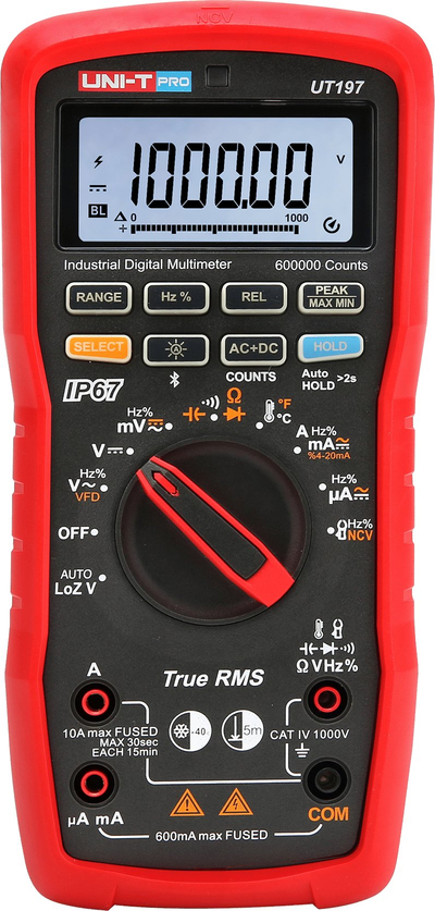 Multimetër digjital industrial Uni-T UT197, True RMS, IP67, i kuq