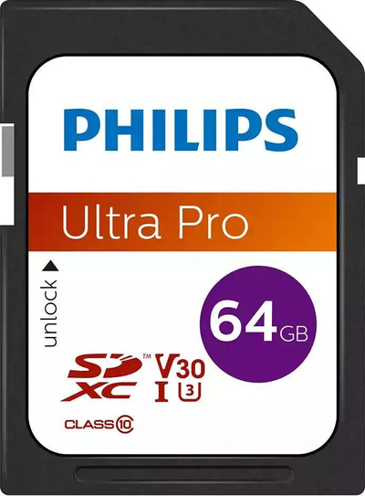 Kartë memorie Philips FM64SD65B, 64GB SDXC, UHS I Class 10, e zezë