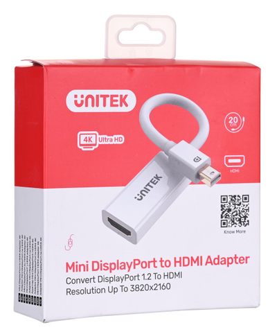 Adapter video UNITEK Y-6331, Mini DisplayPort në HDMI, i bardhë