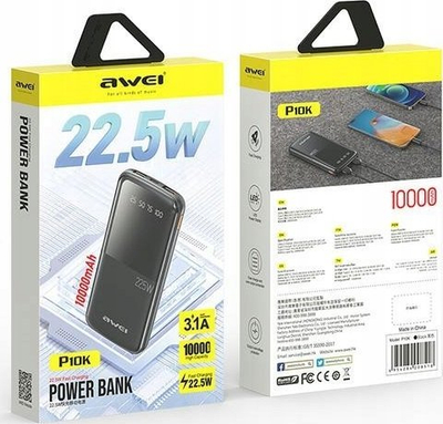 Power bank Awei P10K, 10000mAh, 22.5W, e zezë