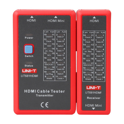 Tester kabllosh HDMI UNI-T UT681HDMI, për HDMI dhe HDMI Mini, ekran LED, i kuq