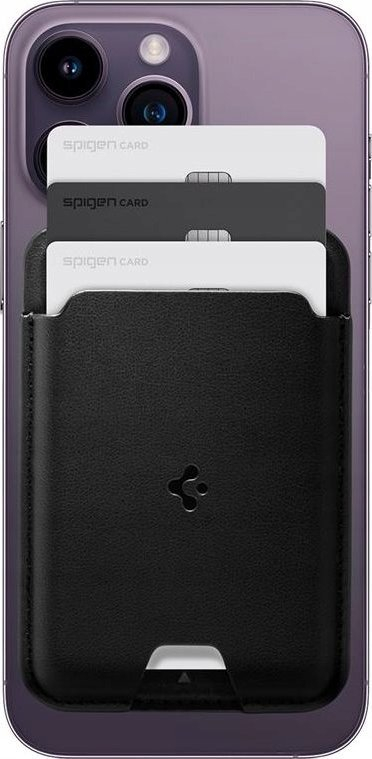 Магентен портфељ MagSafe Spigen Valentinus, за 3 картички, PU кожа, црн